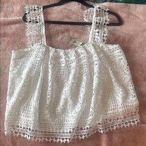 Express White Ruffled Tank Top